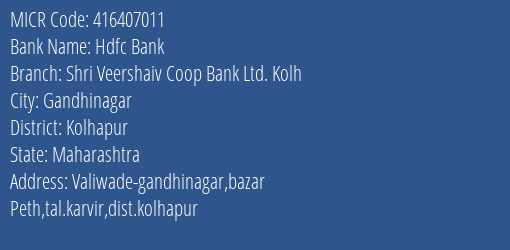 Shri Veershaiv Co Op Bank Ltd Gandhinagar MICR Code