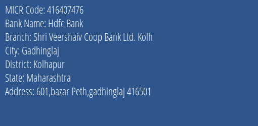 Shri Veershaiv Coop Bank Ltd Bazar Peth MICR Code