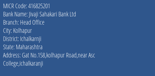 Jivaji Sahakari Bank Ltd Head Office MICR Code