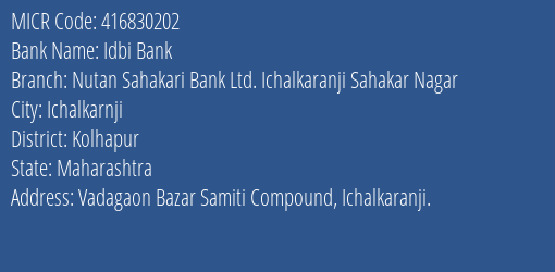 Nutan Sahakari Bank Ltd Sahakar Nagar MICR Code