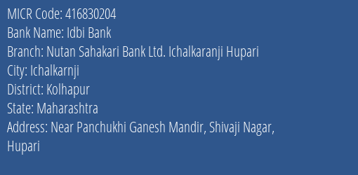 Nutan Sahakari Bank Ltd Hupari MICR Code