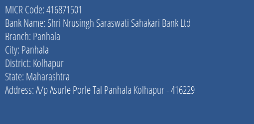 Shri Nrusingh Saraswati Sahakari Bank Ltd Panhala MICR Code