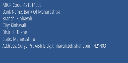 Bank Of Maharashtra Kinhavali MICR Code