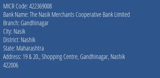 The Nasik Merchants Cooperative Bank Limited Gandhinagar MICR Code
