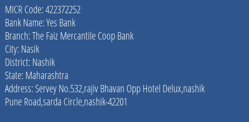 The Faiz Mercantile Coop Bank Nashik MICR Code