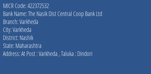 The Nasik Dist Central Coop Bank Ltd Varkheda MICR Code