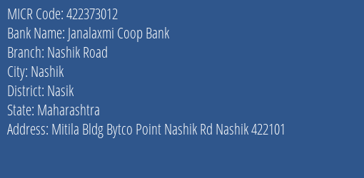 Janalaxmi Coop Bank Nashik Road MICR Code