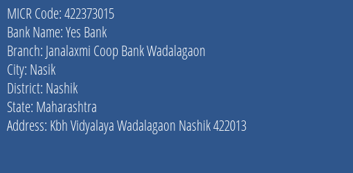 Janalaxmi Coop Bank Wadalagaon MICR Code
