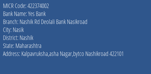 Nashik Rd Deolali Bank Nasikroad MICR Code