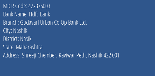 Godavari Urban Co Op Bank Ltd Raviwar Peth MICR Code