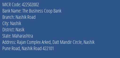The Business Coop Bank Nashik Road MICR Code