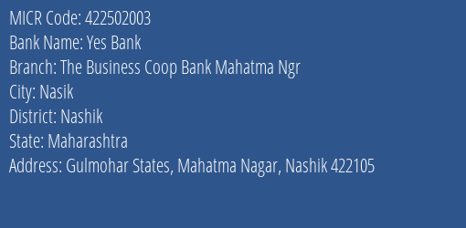 The Business Coop Bank Mahatma Ngr MICR Code