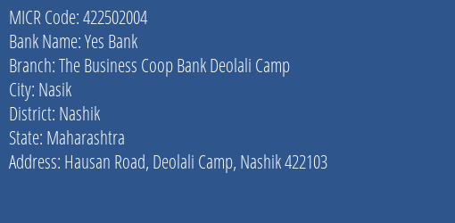 The Business Coop Bank Deolali Camp MICR Code