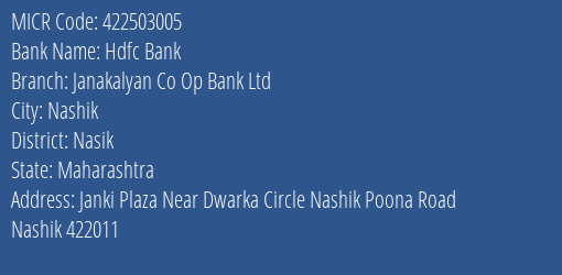 Janakalyan Co Op Bank Ltd Janki Plaza MICR Code