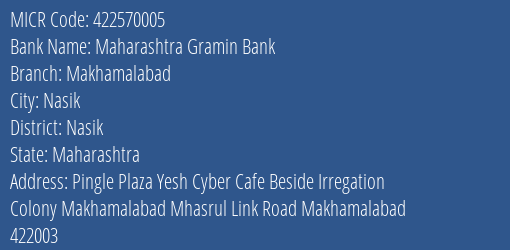 Maharashtra Gramin Bank Makhamalabad MICR Code