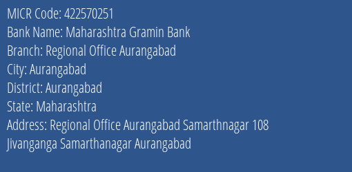 Maharashtra Gramin Bank Regional Office Aurangabad MICR Code