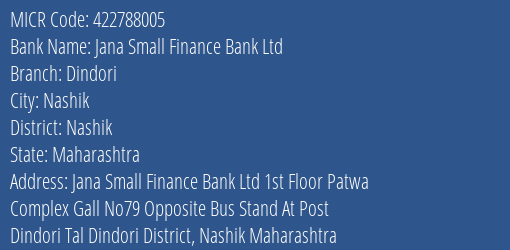 Jana Small Finance Bank Ltd Dindori MICR Code