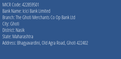 The Ghoti Merchants Co Op Bank Ltd Bhagyavardini MICR Code