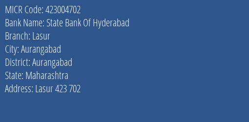 State Bank Of Hyderabad Lasur MICR Code