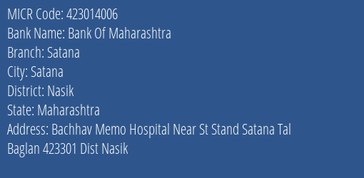 Bank Of Maharashtra Satana MICR Code