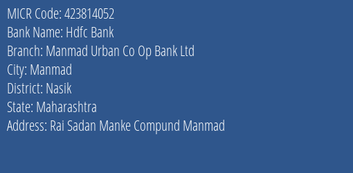 Manmad Urban Co Op Bank Ltd Manmad MICR Code