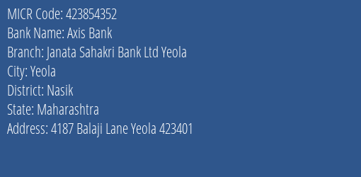 Janata Sahakari Bank Limited Yeola MICR Code