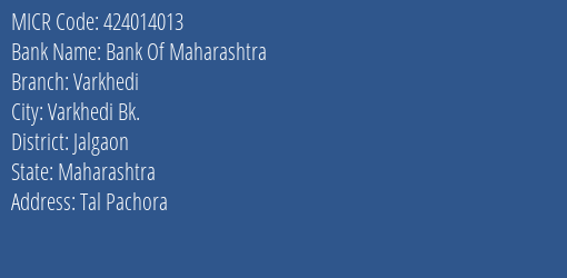 Bank Of Maharashtra Varkhedi MICR Code