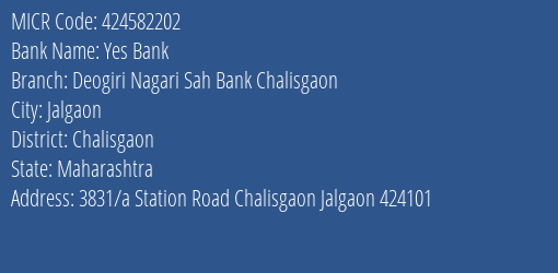 Deogiri Nagari Sahakari Bank Chalisgaon MICR Code