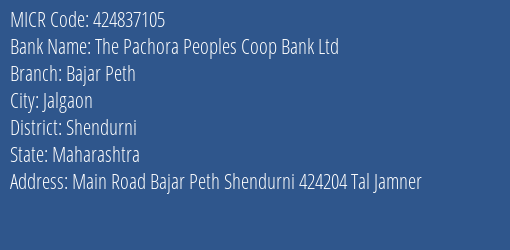The Pachora Peoples Coop Bank Ltd Bajar Peth MICR Code