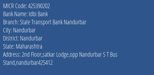 State Transport Co Operative Bank Nandurbar MICR Code