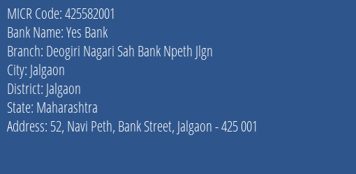 Deogiri Nagari Sahakari Bank Npeth Jlgn MICR Code