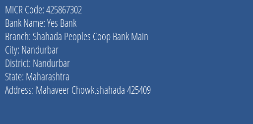 Shahada Peoples Coop Bank Main MICR Code