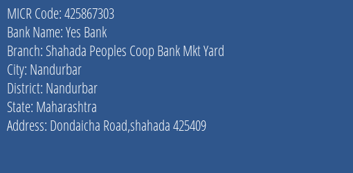 Shahada Peoples Coop Bank Mkt Yard MICR Code