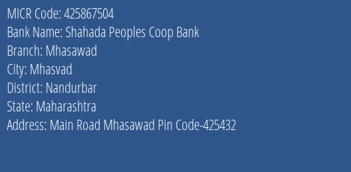 Shahada Peoples Coop Bank Mhasawad MICR Code