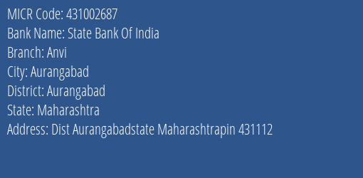 State Bank Of India Anvi MICR Code