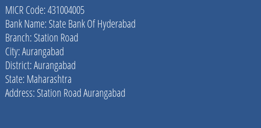 State Bank Of Hyderabad Station Road MICR Code