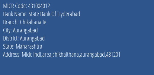 State Bank Of Hyderabad Chikaltana Ie MICR Code