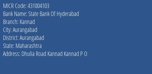 State Bank Of Hyderabad Kannad MICR Code