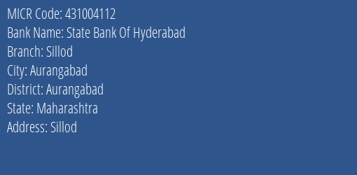 State Bank Of Hyderabad Sillod MICR Code