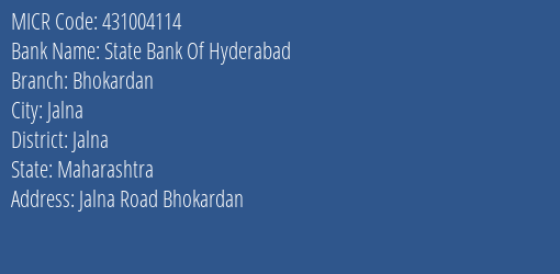 State Bank Of Hyderabad Bhokardan MICR Code