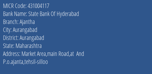 State Bank Of Hyderabad Ajantha MICR Code