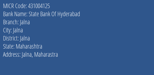 State Bank Of Hyderabad Jalna MICR Code