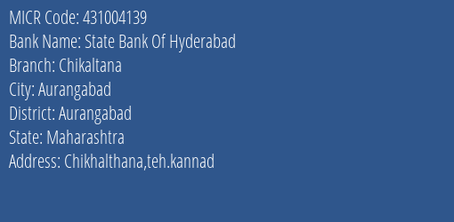 State Bank Of Hyderabad Chikaltana MICR Code