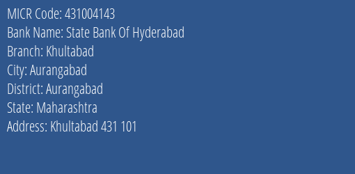 State Bank Of Hyderabad Khultabad MICR Code