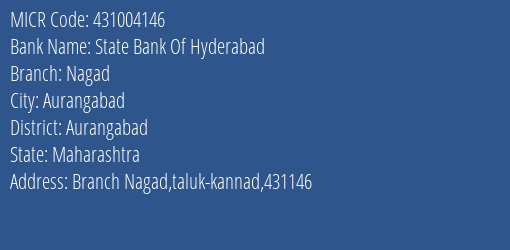 State Bank Of Hyderabad Nagad MICR Code