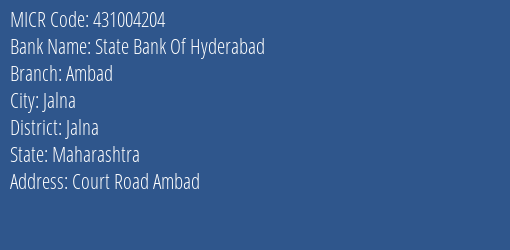 State Bank Of Hyderabad Ambad MICR Code