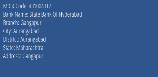 State Bank Of Hyderabad Gangapur MICR Code