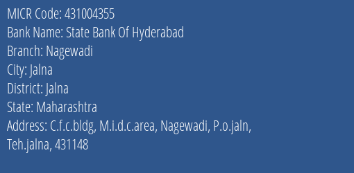 State Bank Of Hyderabad Nagewadi MICR Code