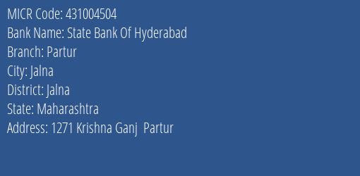 State Bank Of Hyderabad Partur MICR Code