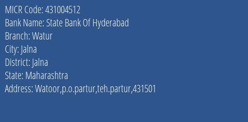 State Bank Of Hyderabad Watur MICR Code